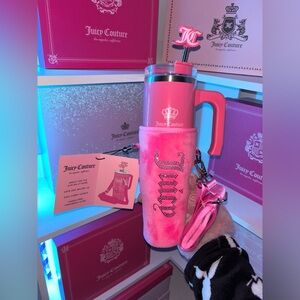 Juicy Couture embellished Vibrant Pink Travel Mug with detachable strap